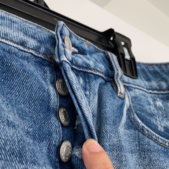 Pacsun Jean Skirt Denim Blue Mini Women's Size 28 Two Tone Raw Hem Button Fly - Picture 6 of 8